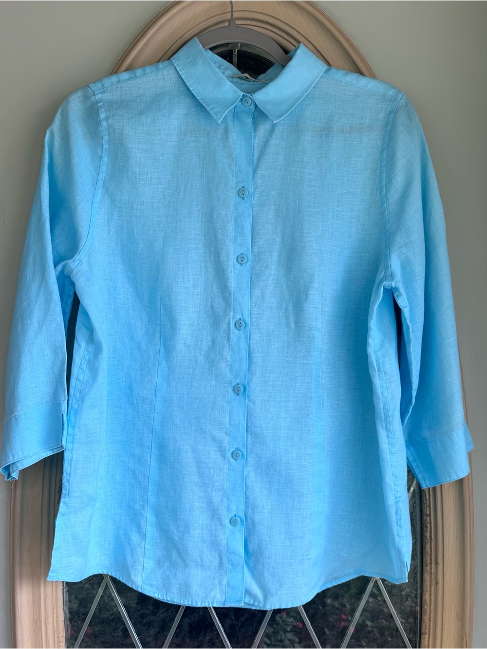 Chico's Bright Turquoise Button-Front Linen Shirt